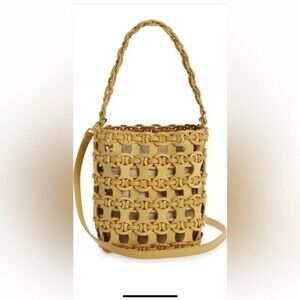 Sale🌹Tory Burch McGraw small woven leather bucket bag